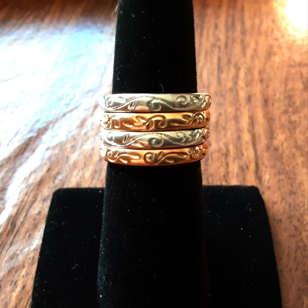 Etched Gold Filled Stacker Rings - Picture 3 of 4